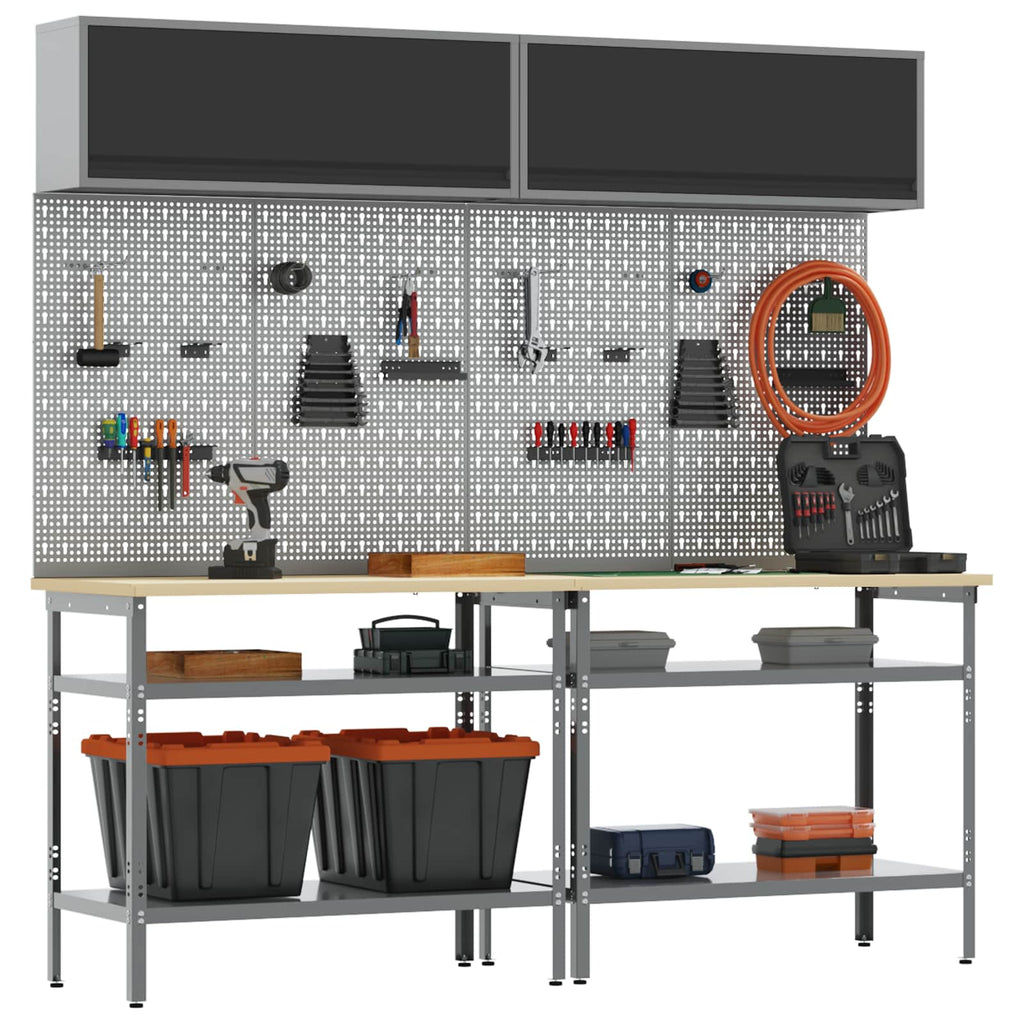 Werkbank-Set 8 pcs Schwarz und Grau Pulverbeschichteter Stahl