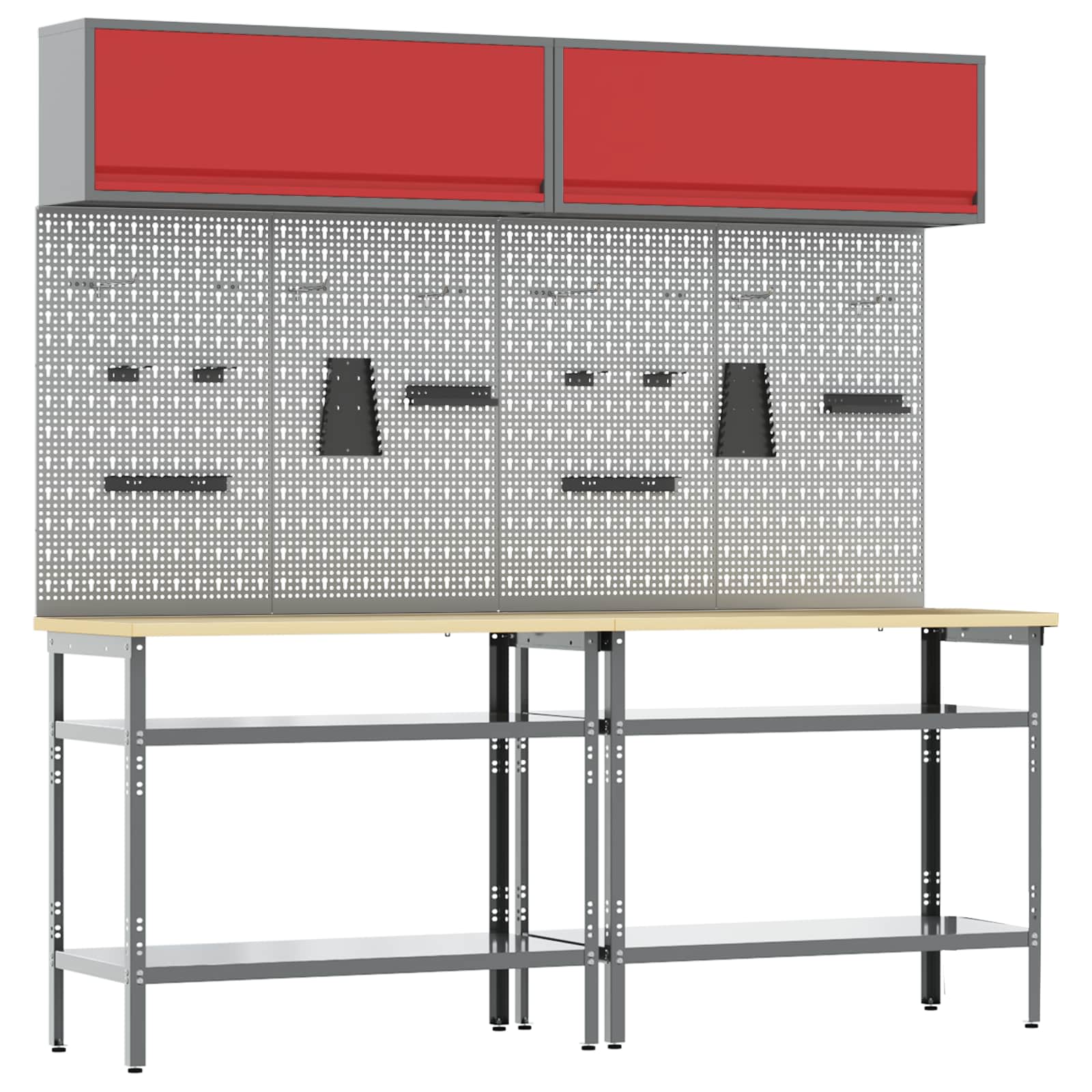 Werkbank-Set 8 pcs Rot und Grau Pulverbeschichteter Stahl
