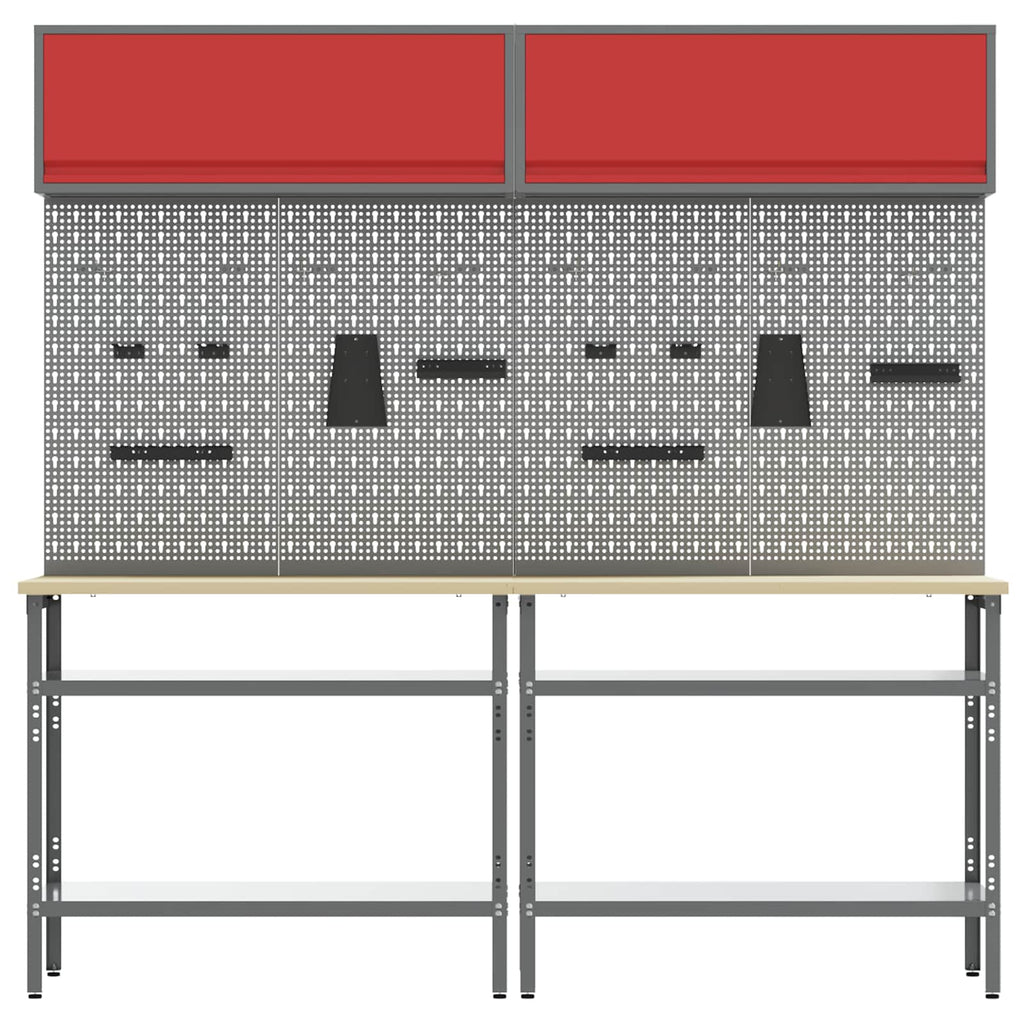 Werkbank-Set 8 pcs Rot und Grau Pulverbeschichteter Stahl