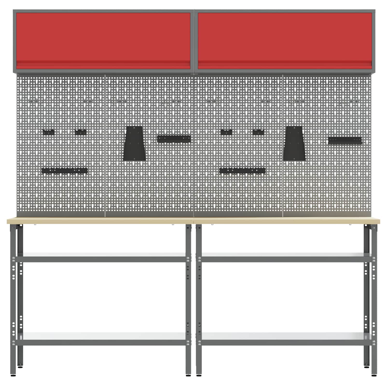 Werkbank-Set 8 pcs Rot und Grau Pulverbeschichteter Stahl