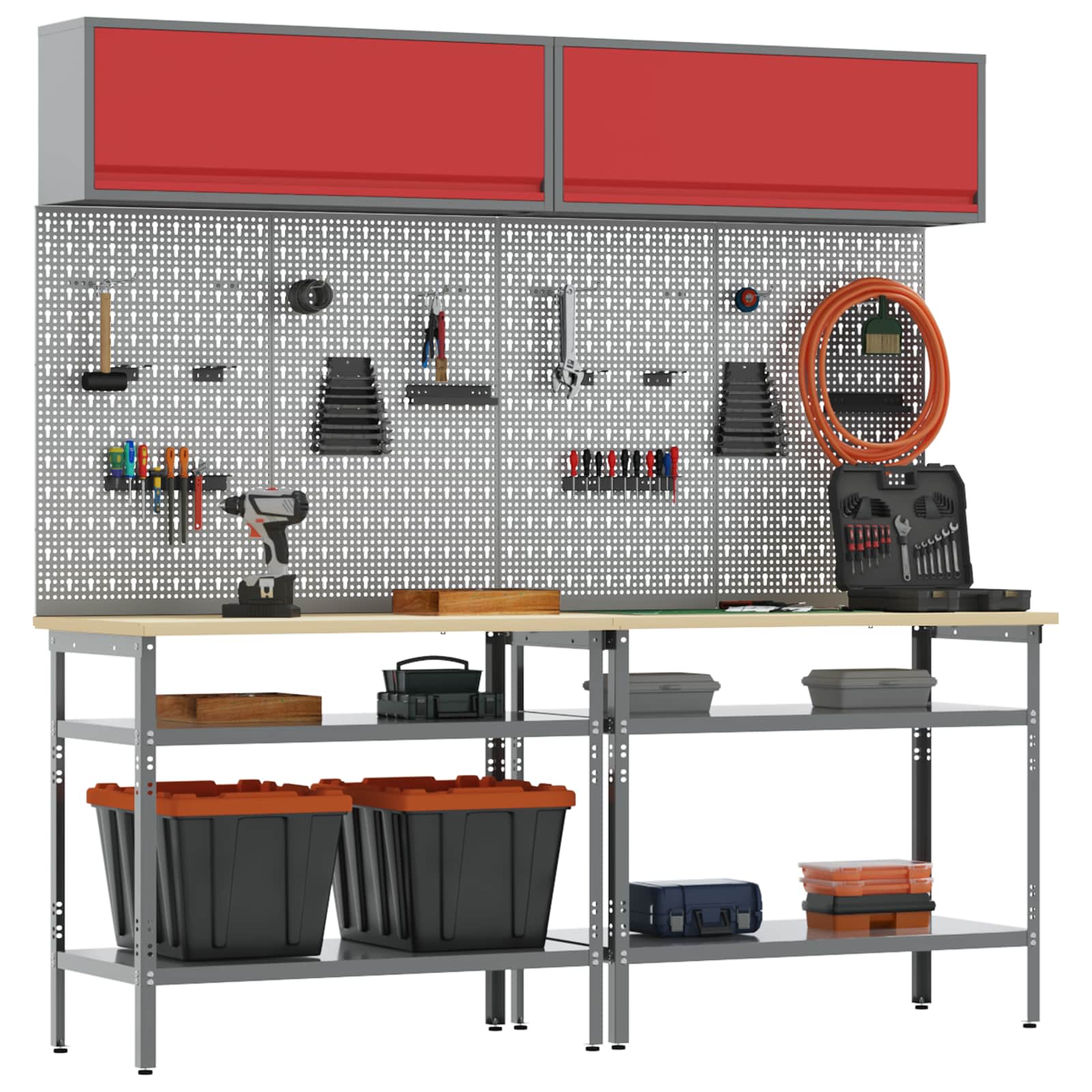 Werkbank-Set 8 pcs Rot und Grau Pulverbeschichteter Stahl