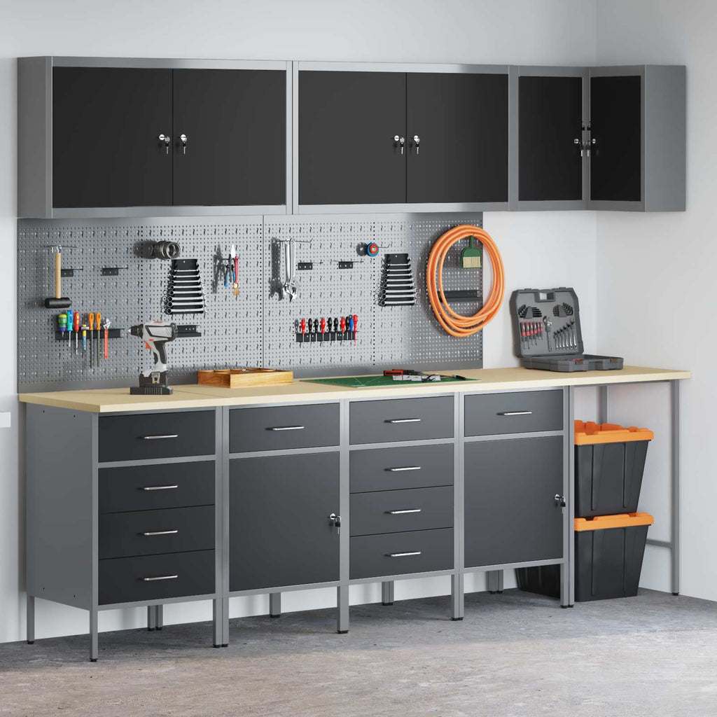 Arbeitsschrankset mit Schubladen 12 pcs Schwarz und Grau