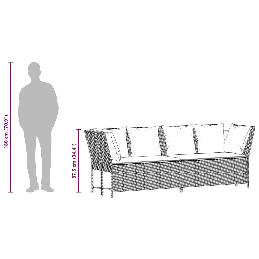 Gartensofa mit Kissen Grau Poly Rattan