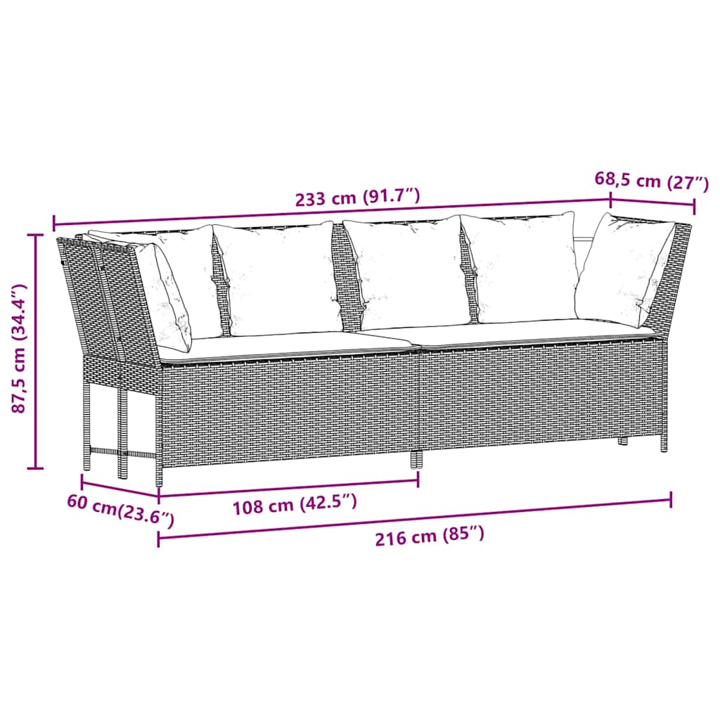Gartensofa mit Kissen Hellgrau Poly Rattan