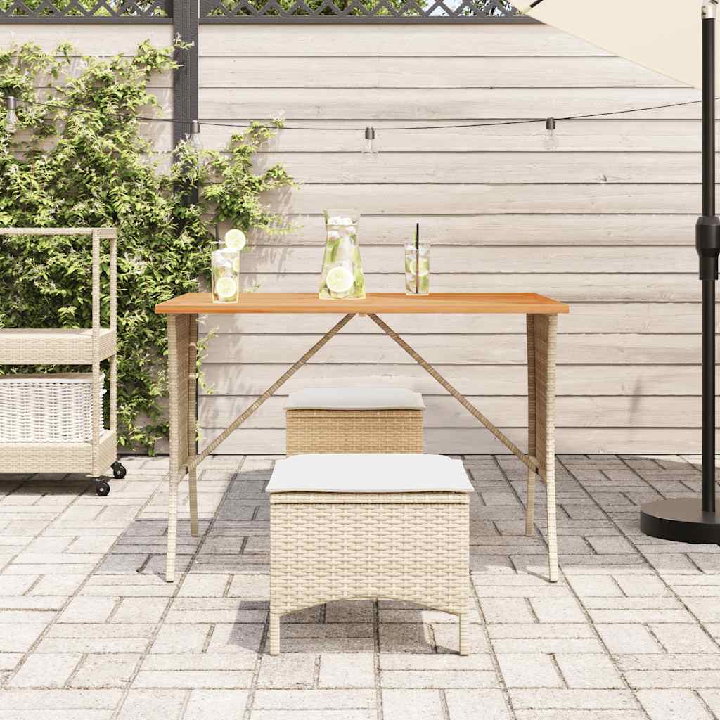 Gartentisch mit Akazienholzplatte Beige 105x75x72cm Poly Rattan
