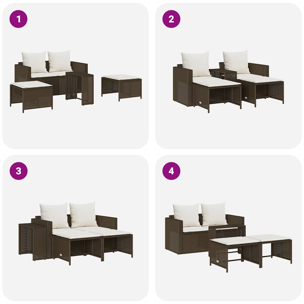 5-tlg. Garten-Sofagarnitur Kissen Stapelbar Braun Poly Rattan