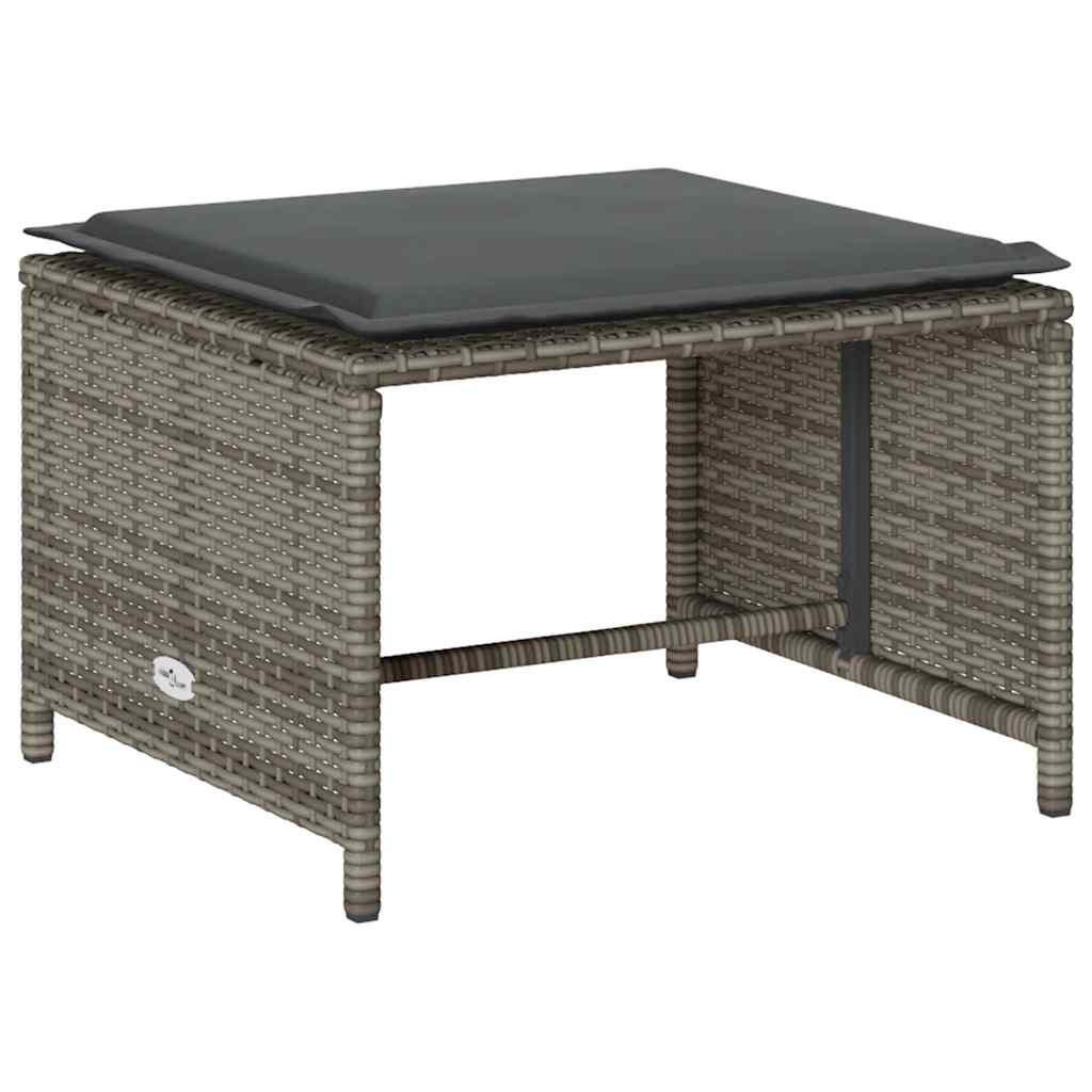5-tlg. Garten-Sofagarnitur Kissen Stapelbar Grau Poly Rattan