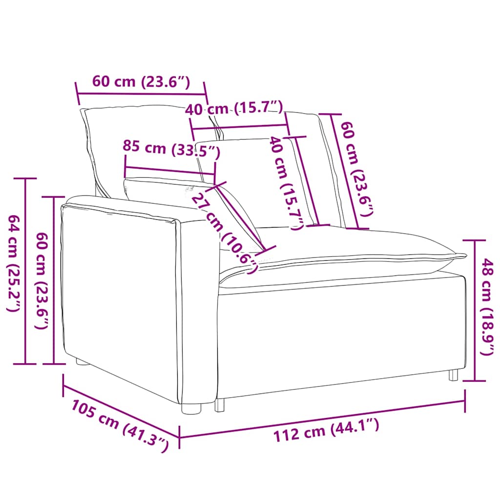 Modulares Sofa Endmodul mit Armlehne Kissen Dunkelgrün 100 cm