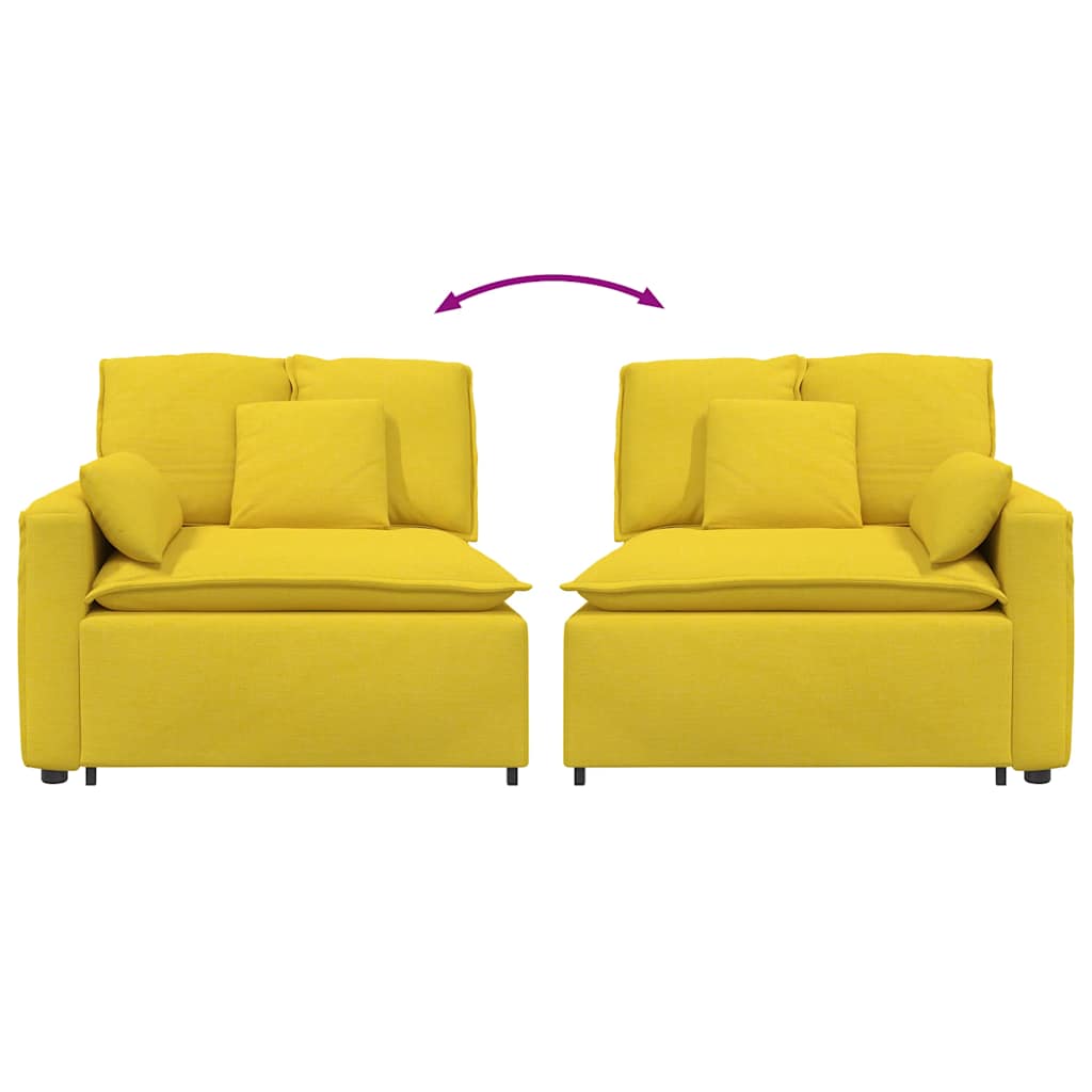 Modulares Sofa Endmodul mit Armlehne Kissen Hellgelb 100 cm