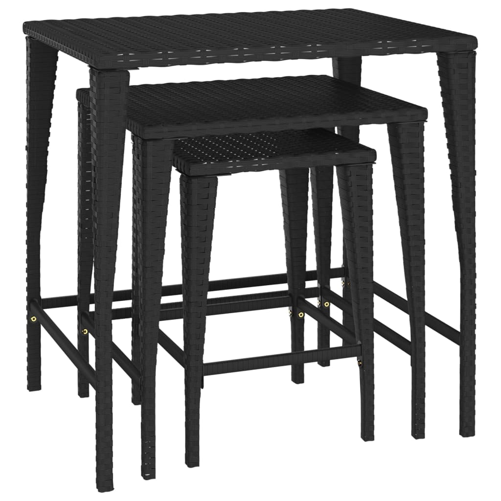 Garten-Satztische 3 Stk. Schwarz Poly Rattan