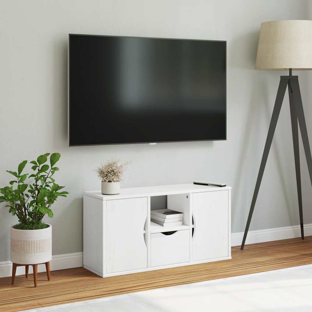 TV-Schrank mit Schublade Weiß 79x24x40 cm Massivholz Kiefer