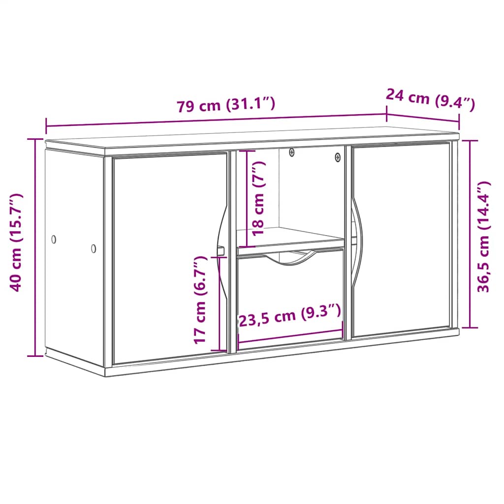 TV-Schrank mit Schublade Weiß 79x24x40 cm Massivholz Kiefer