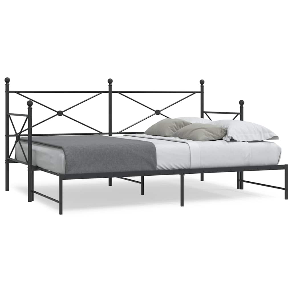 Tagesbett Ausziehbar ohne Matratze Schwarz 90x200 cm Stahl