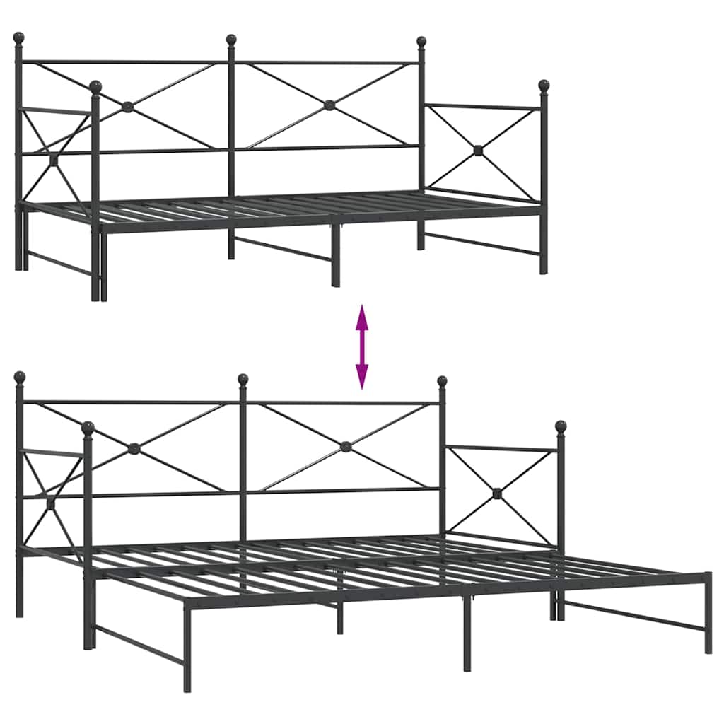 Tagesbett Ausziehbar ohne Matratze Schwarz 100x200 cm Stahl