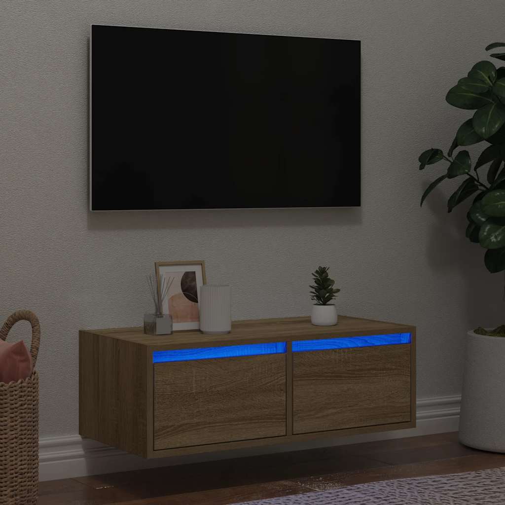 TV-Schrank mit LED-Leuchten Sonoma-Eiche 75x35,5x25 cm