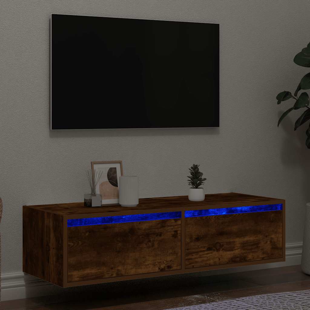 TV-Schrank mit LED-Leuchten Räuchereiche 100x35,5x25 cm