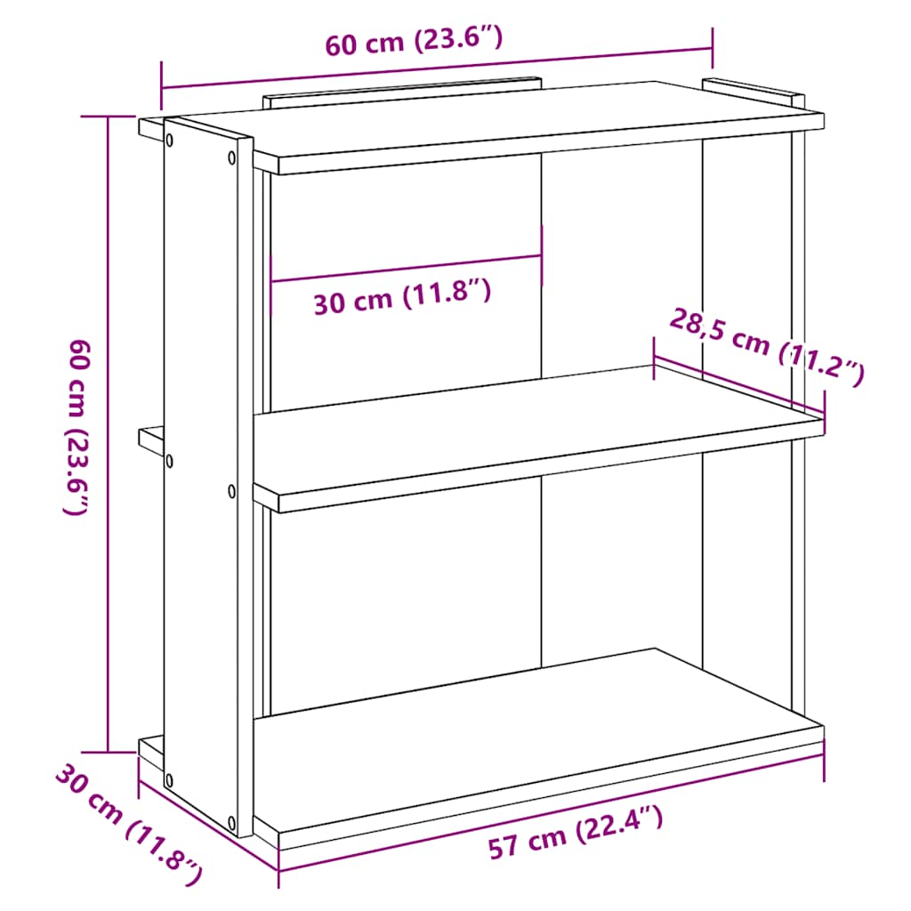 Bücherregal 3 Böden Artisan-Eiche 60x30x60 cm Holzwerkstoff