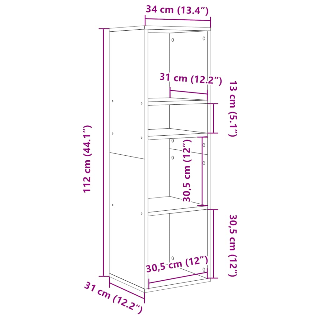 Bücherregal Braun Eichen-Optik 34x31x112 cm Holzwerkstoff