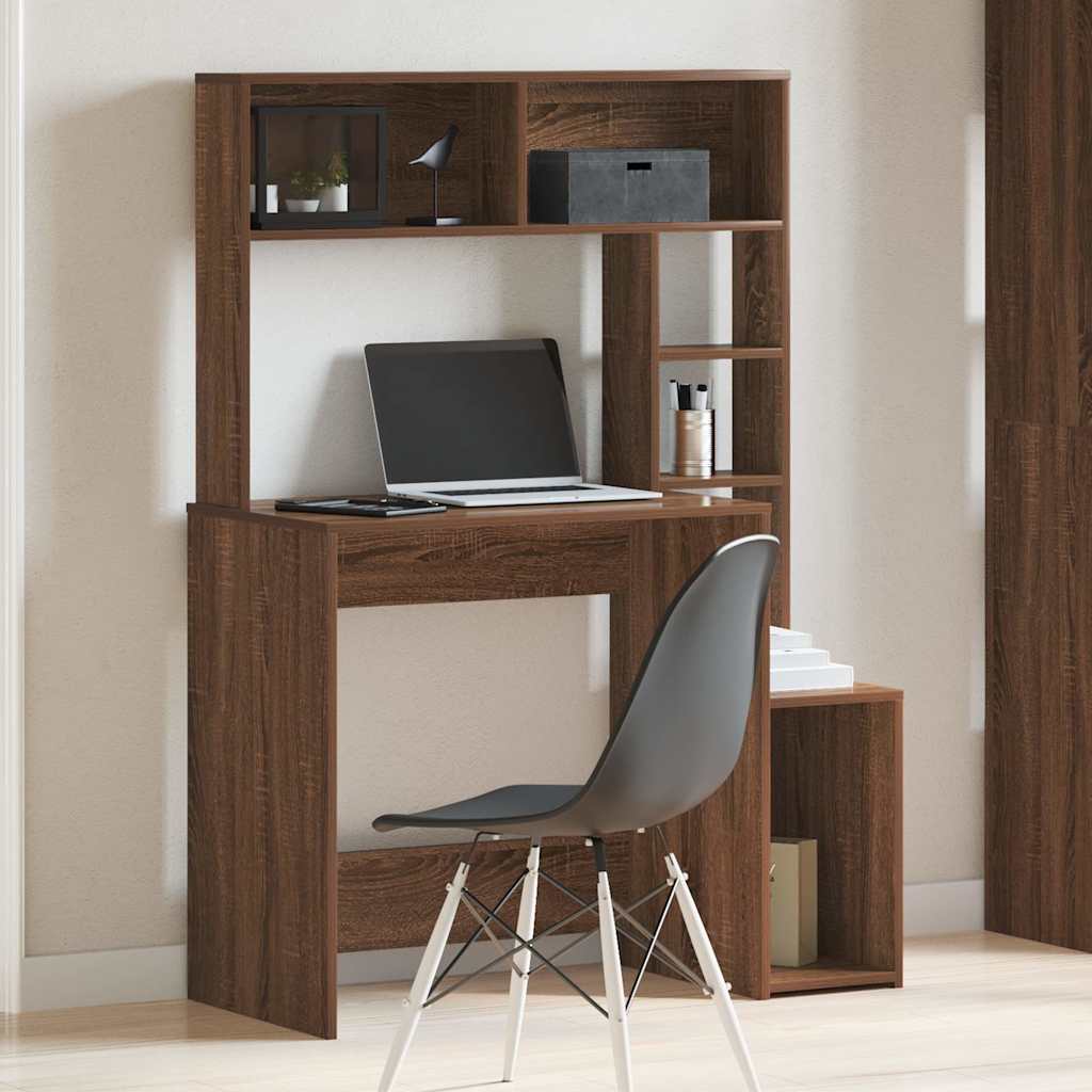 Schreibtisch mit Regal Braun Eichen-Optik 100x45x140 cm