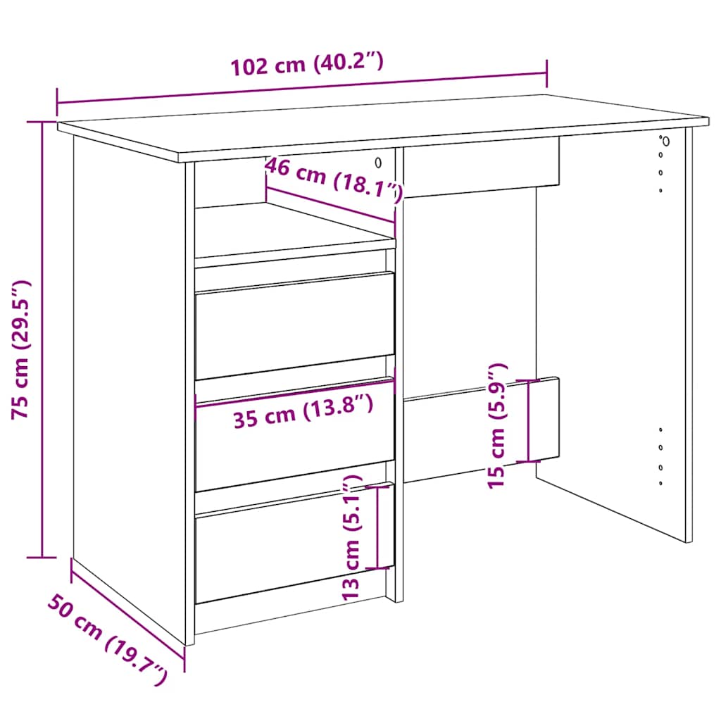 Schreibtisch Schwarz 102x50x75 cm Holzwerkstoff