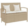 Gartenbank mit Stauraum und Kissen Beige Poly Rattan