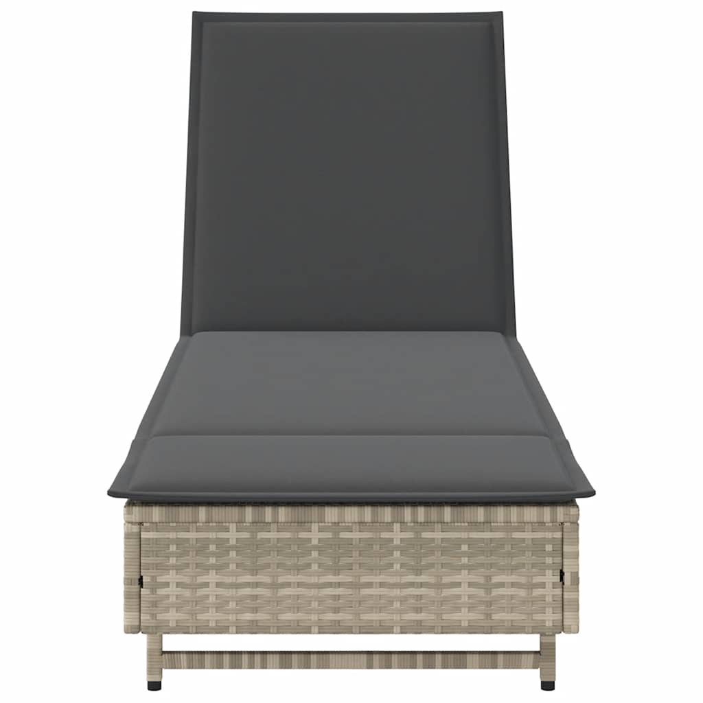Sonnenliege mit Rollen und Auflage Hellgrau Poly Rattan