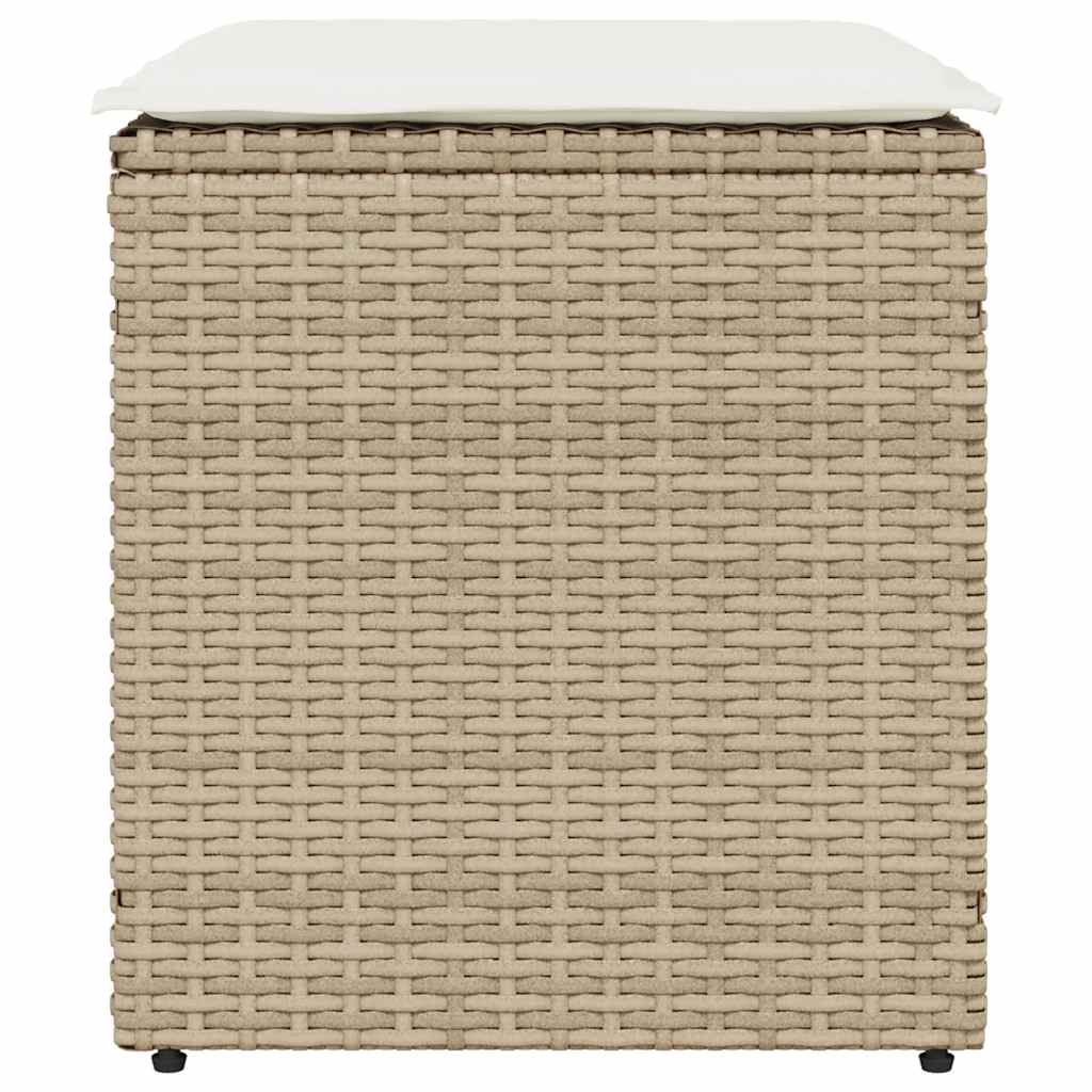 Gartenhocker mit Kissen 2 Stk. Beige 40x40x43 cm Poly Rattan