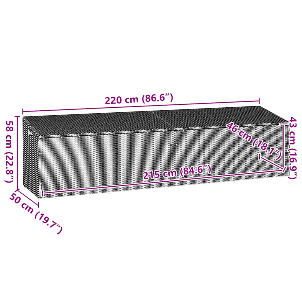Garten-Auflagenbox Schwarz 220x50x58 cm Poly Rattan
