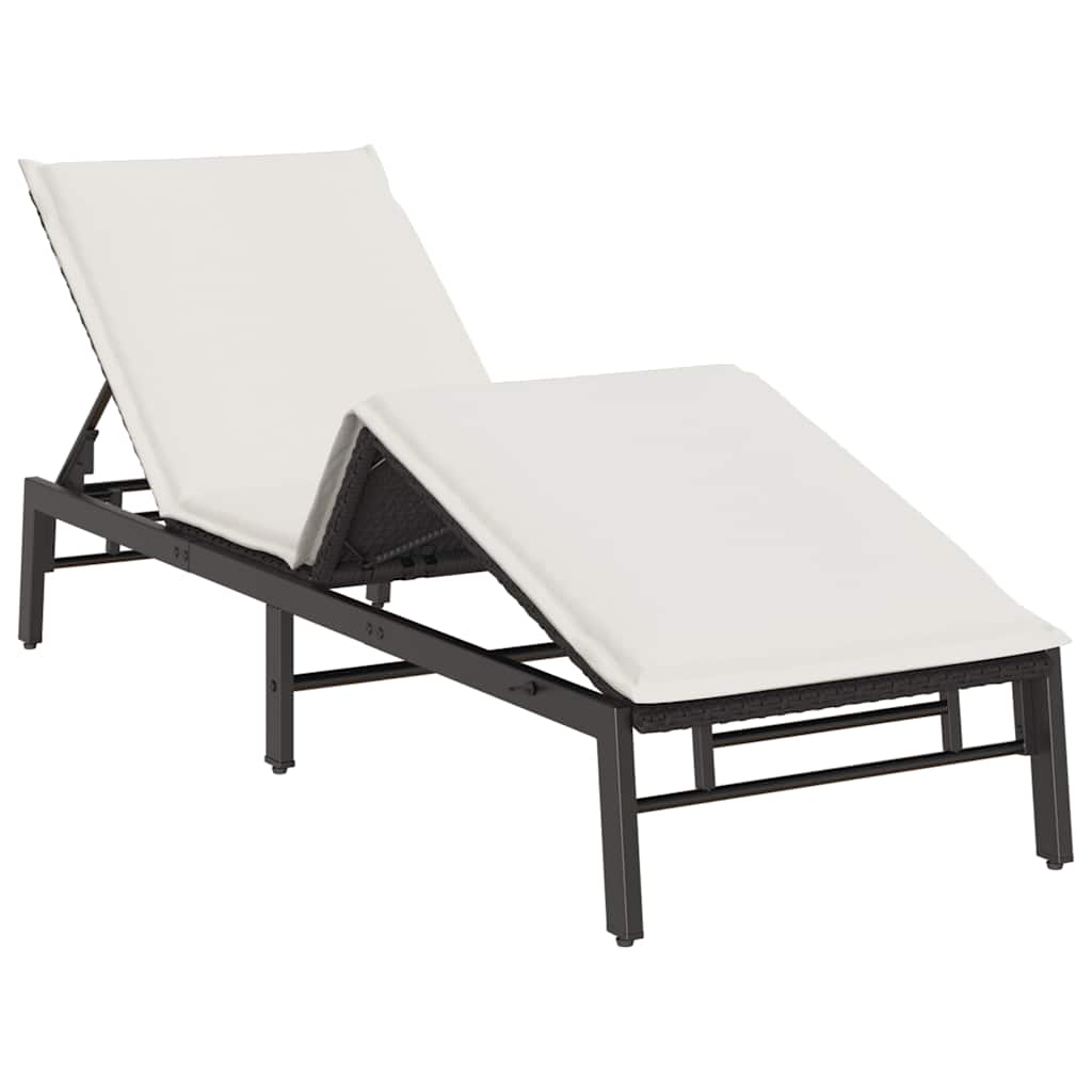 Sonnenliege mit Auflage Schwarz Poly-Rattan
