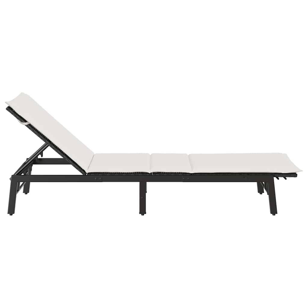 Sonnenliege mit Auflage Schwarz Poly-Rattan