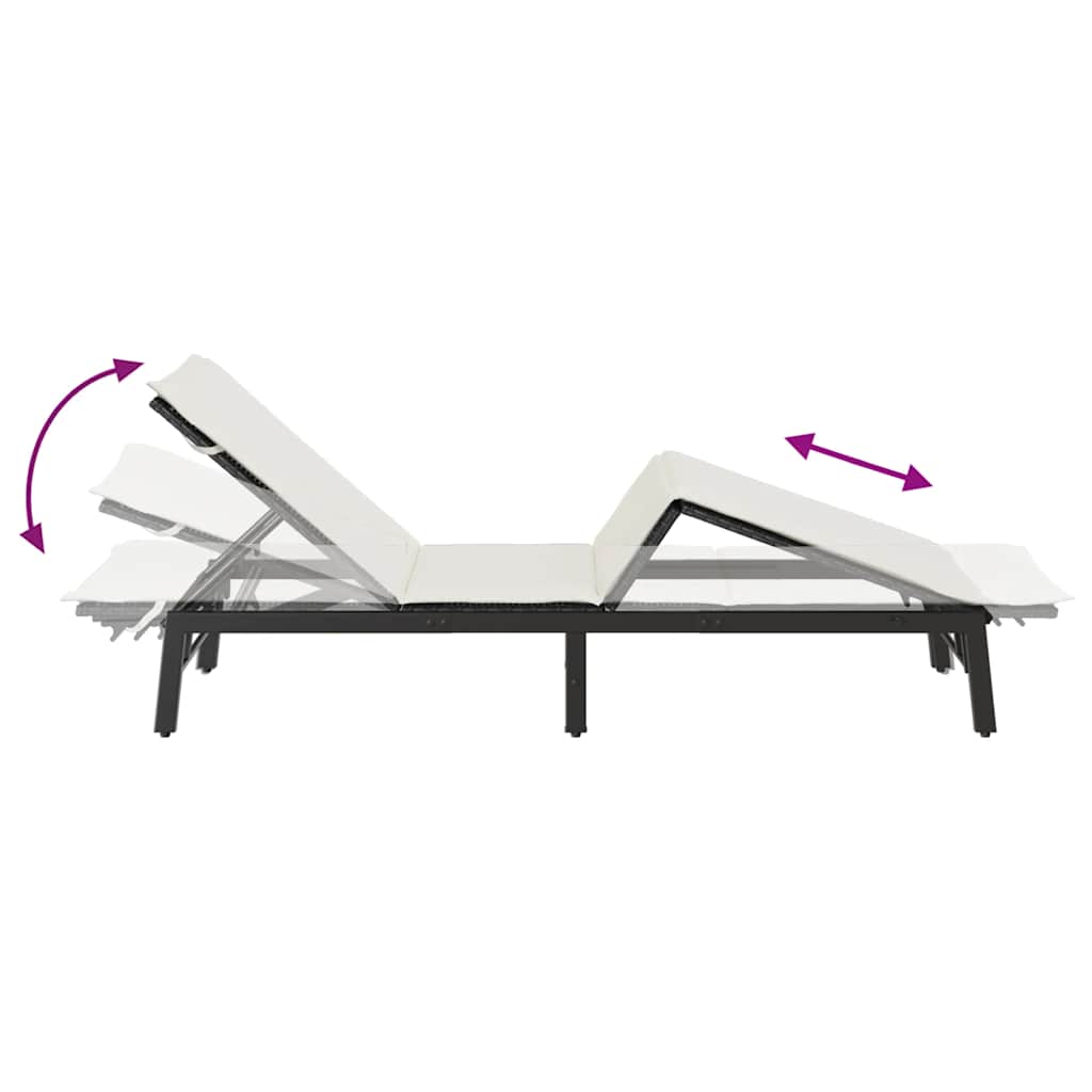 Sonnenliege mit Auflage Schwarz Poly-Rattan