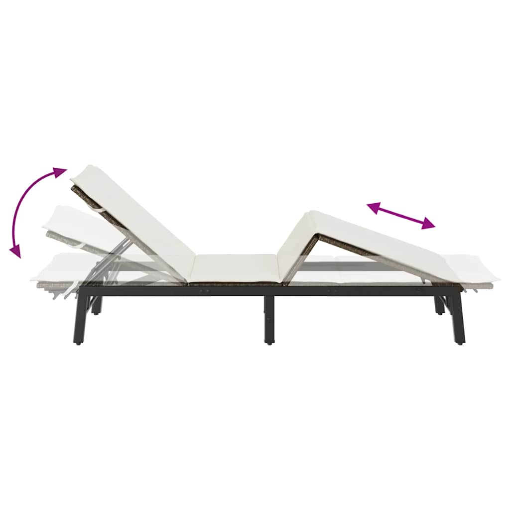 Sonnenliege mit Auflage Braun Poly Rattan
