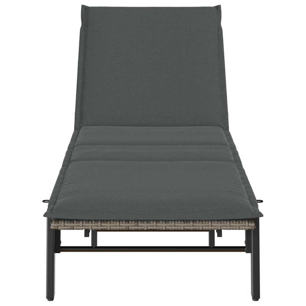 Sonnenliege mit Auflage Grau Poly Rattan