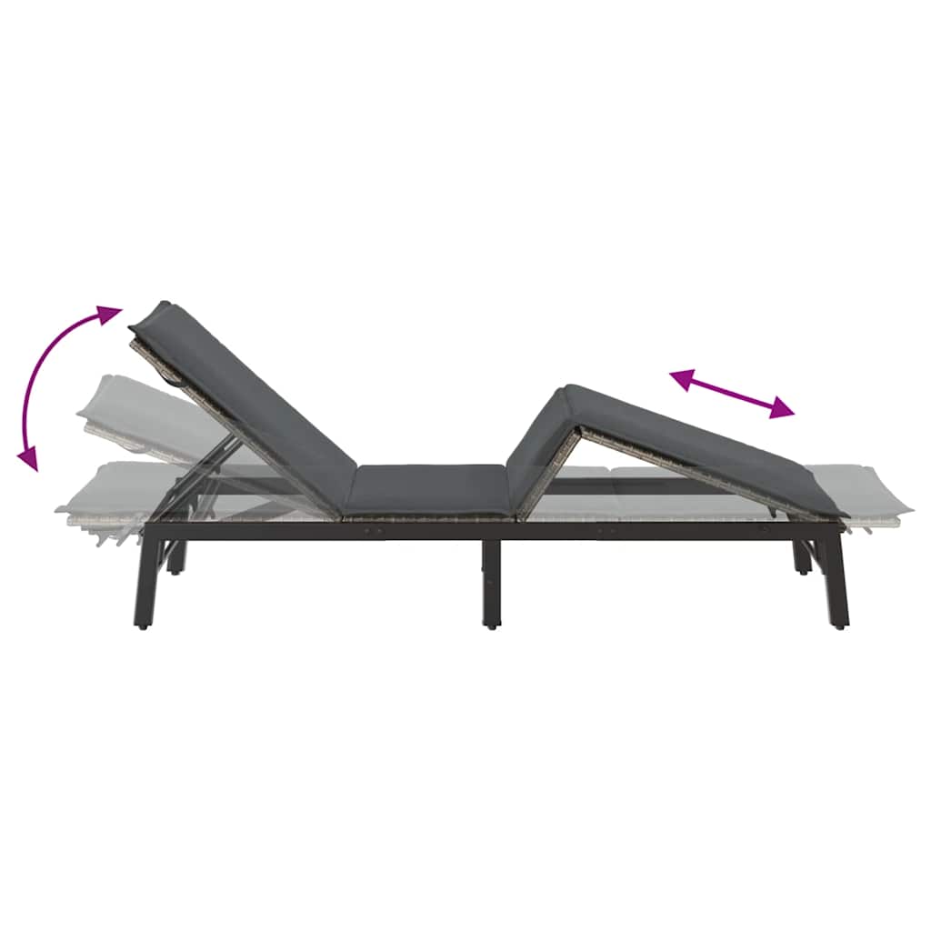 Sonnenliege mit Auflage Grau Poly Rattan