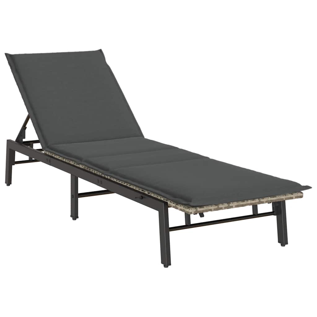 Sonnenliege mit Auflage Hellgrau Poly Rattan