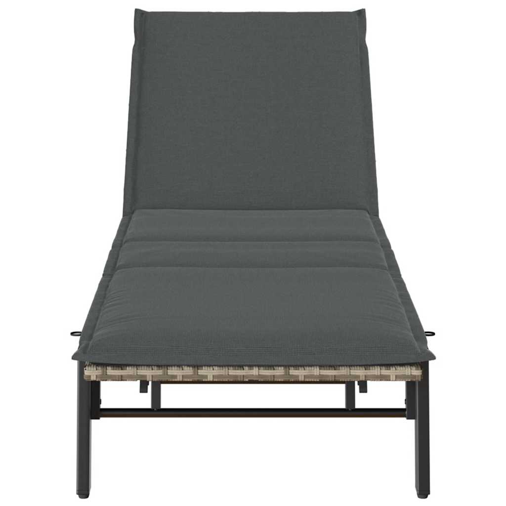 Sonnenliege mit Auflage Hellgrau Poly Rattan