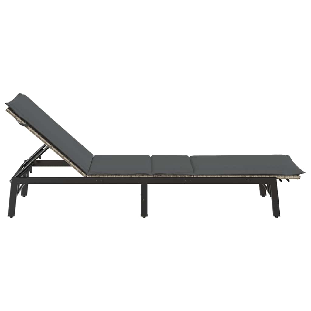 Sonnenliege mit Auflage Hellgrau Poly Rattan