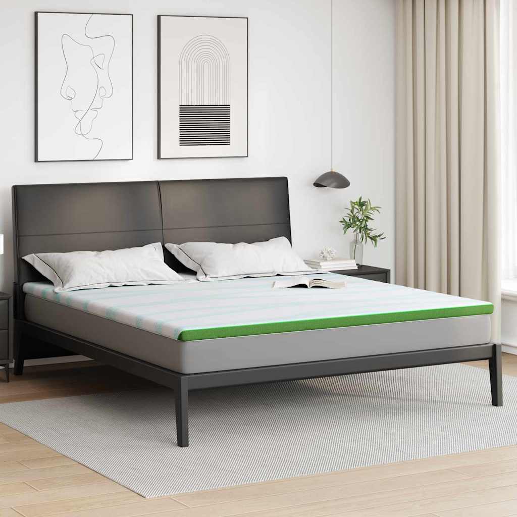 Matratzenauflage Weiß und Grün 200 x 200 cm Jacquard Stoff