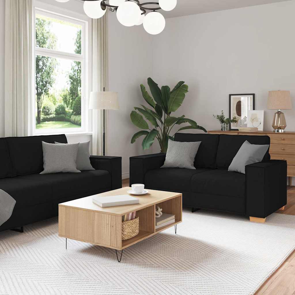 Sofa 3 pcs Schwarz 220 x 80 x 84 cm Leinenmischgewebe