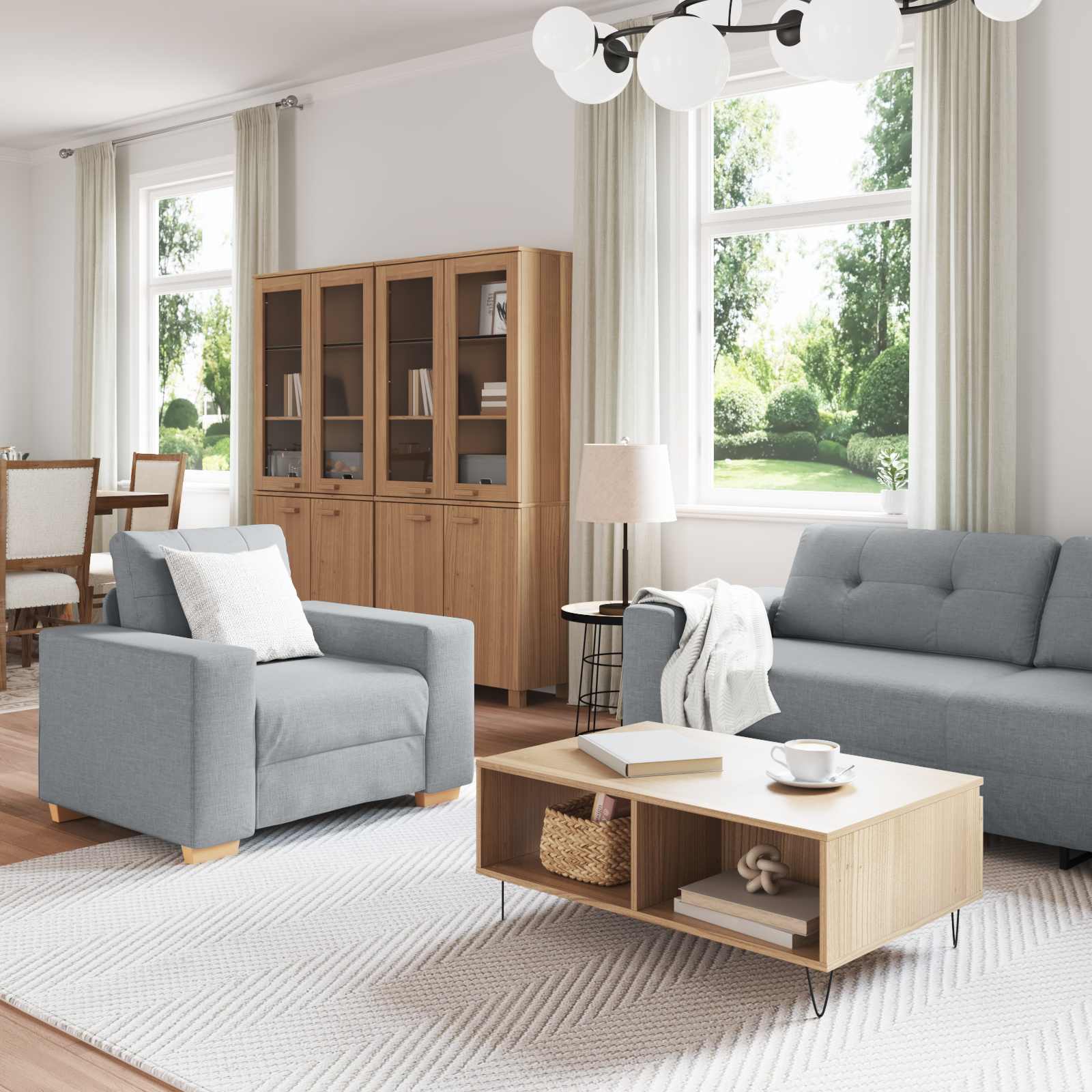 Sofa 3 pcs Hellgrau 221 x 80 x 80 cm Leinenmischgewebe