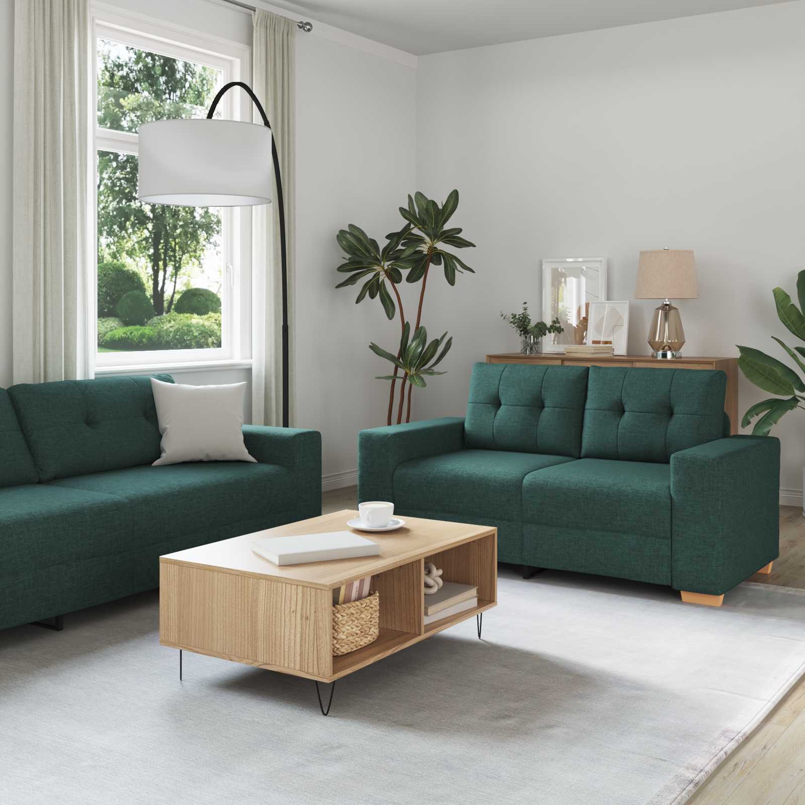 Sofa 3 pcs Dunkelgrün 221 x 80 x 80 cm Leinenmischgewebe