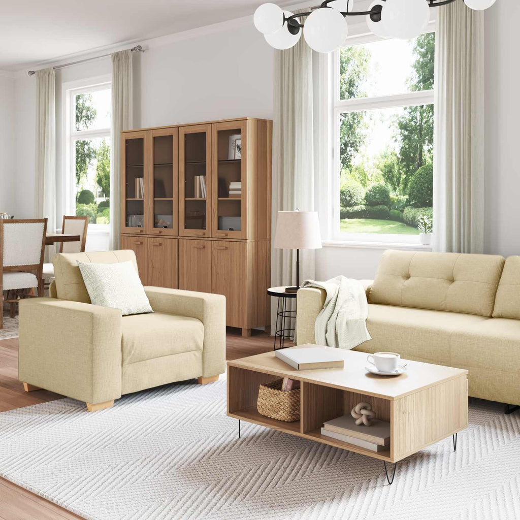 Sofa 3 pcs Creme 221 x 80 x 80 cm Leinenmischgewebe