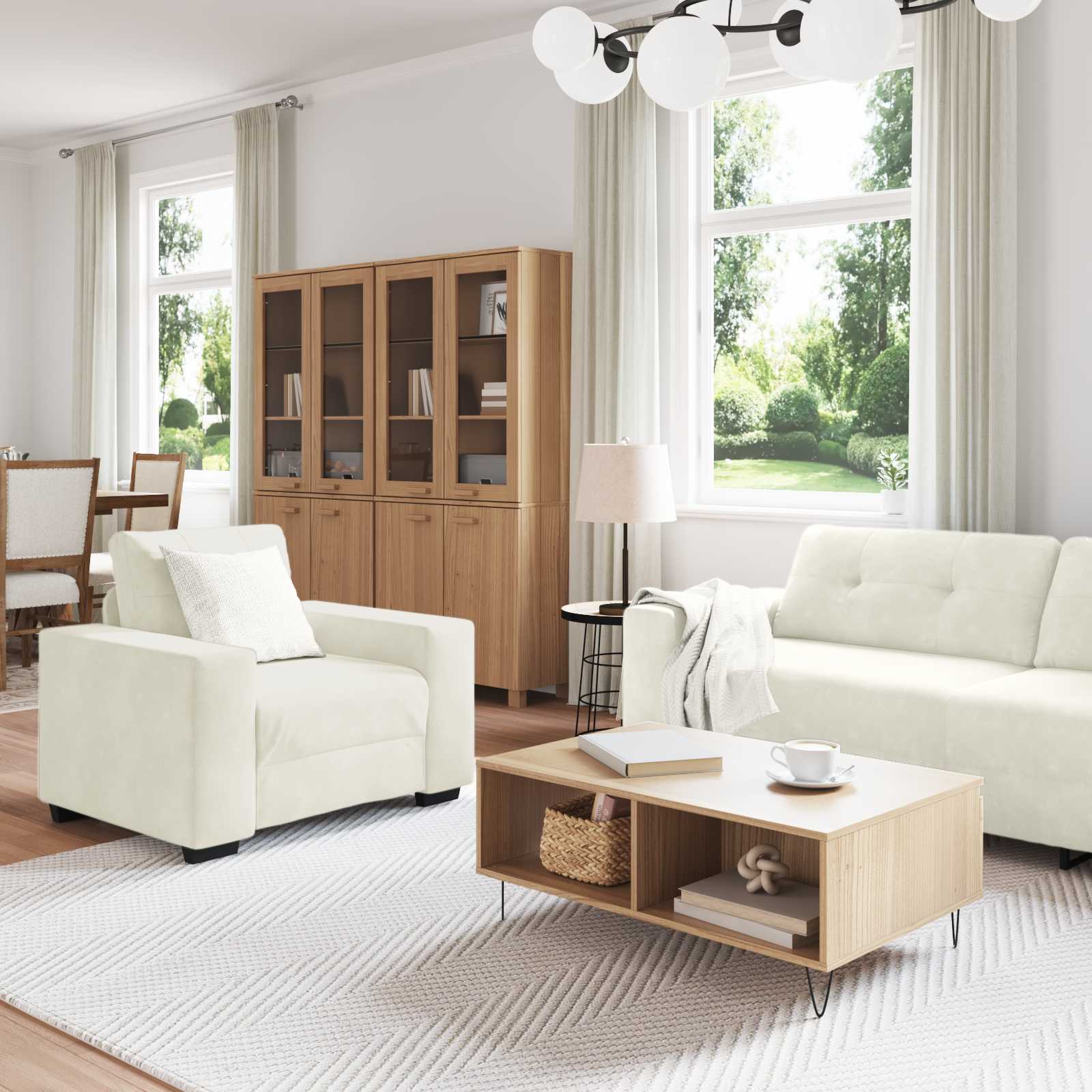 Sofa Set 3 pcs Creme 221 x 80 x 80 cm Samt