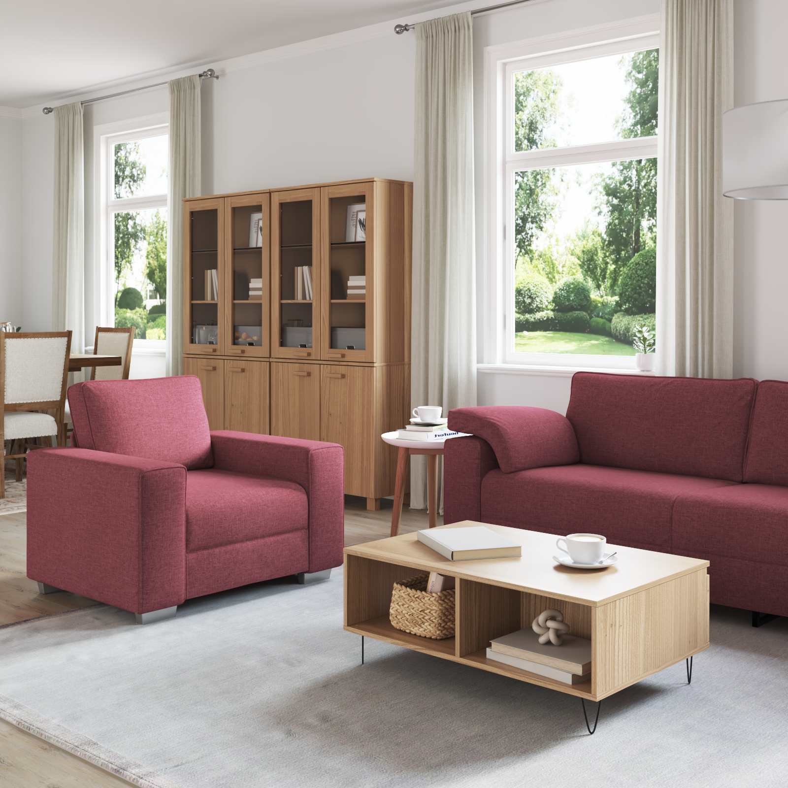 Sofa 3 pcs Wind Rot 219 x 80 x 82 cm Leinenmischgewebe