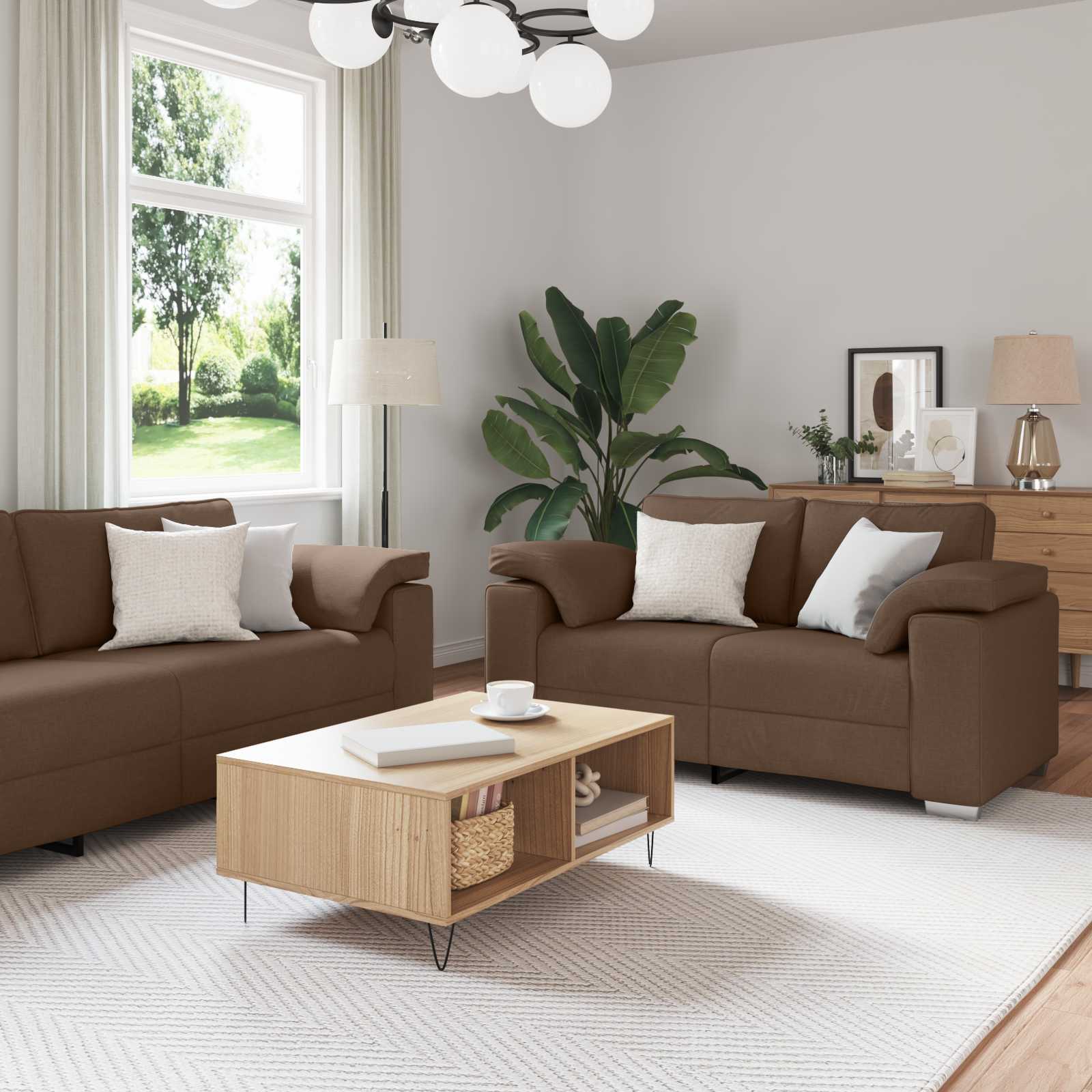 Sofa 3 pcs Braun 219 x 80 x 82 cm Leinenmischgewebe