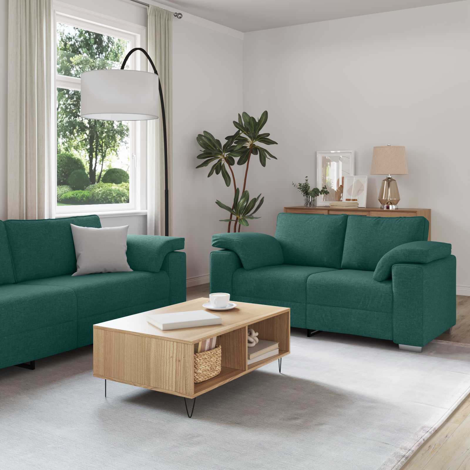 Sofa 3 pcs Dunkelgrün 219 x 80 x 82 cm Leinenmischgewebe
