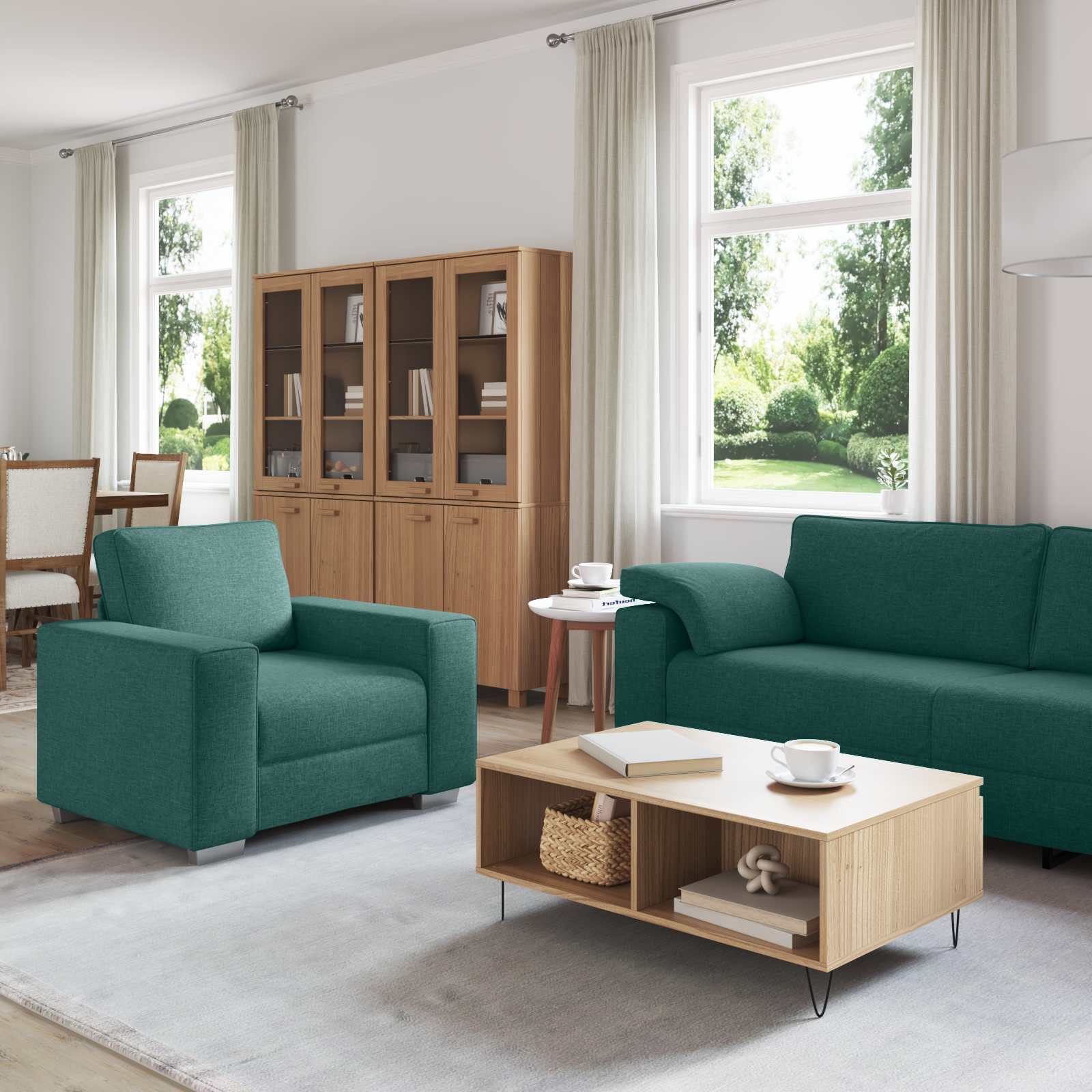 Sofa 3 pcs Dunkelgrün 219 x 80 x 82 cm Leinenmischgewebe