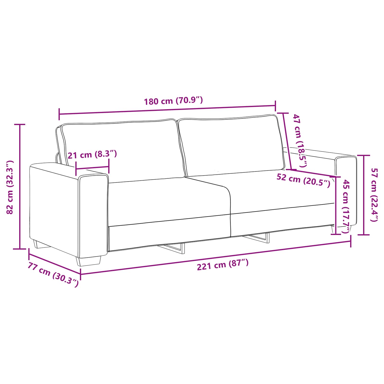 Sofa 2 pcs Beige 221 x 80 x 82 cm Leinenmischgewebe