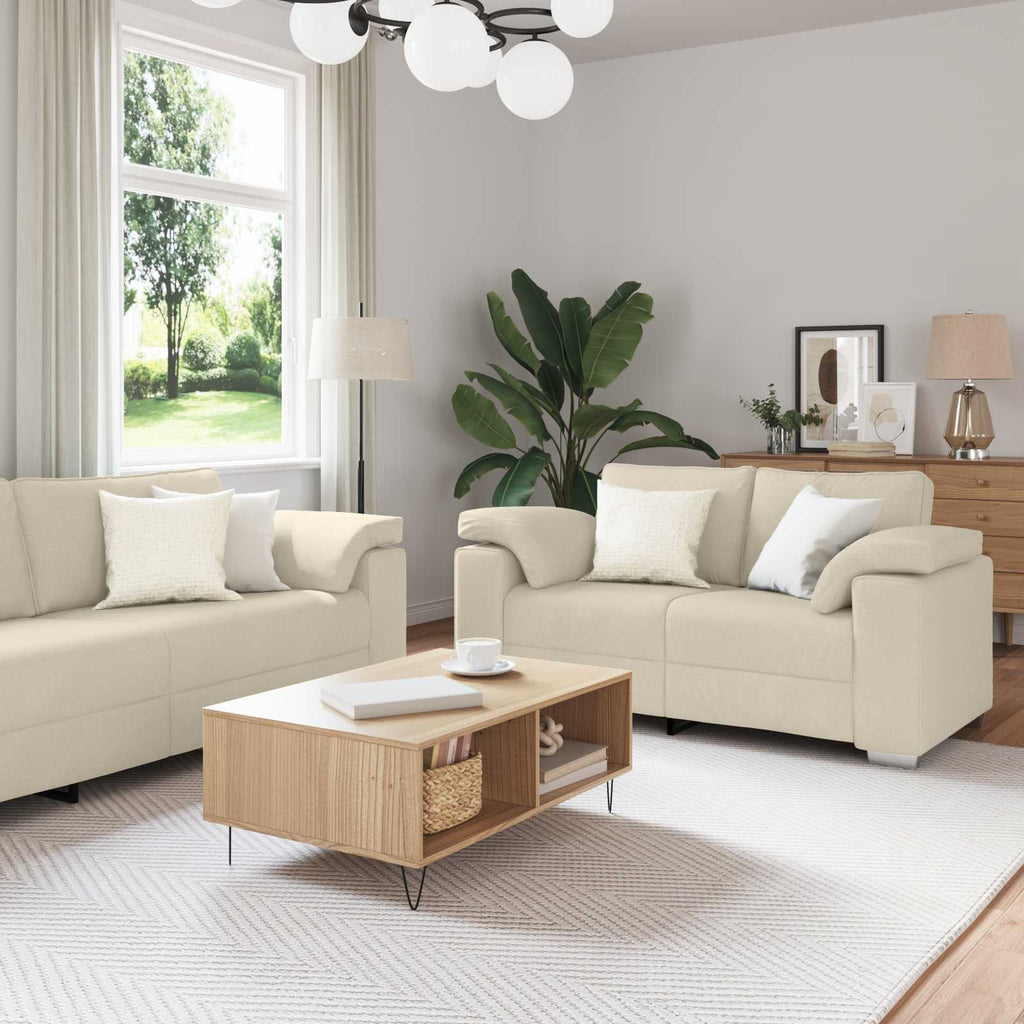 Sofa 2 pcs Beige 219 x 80 x 82 cm Leinenmischgewebe