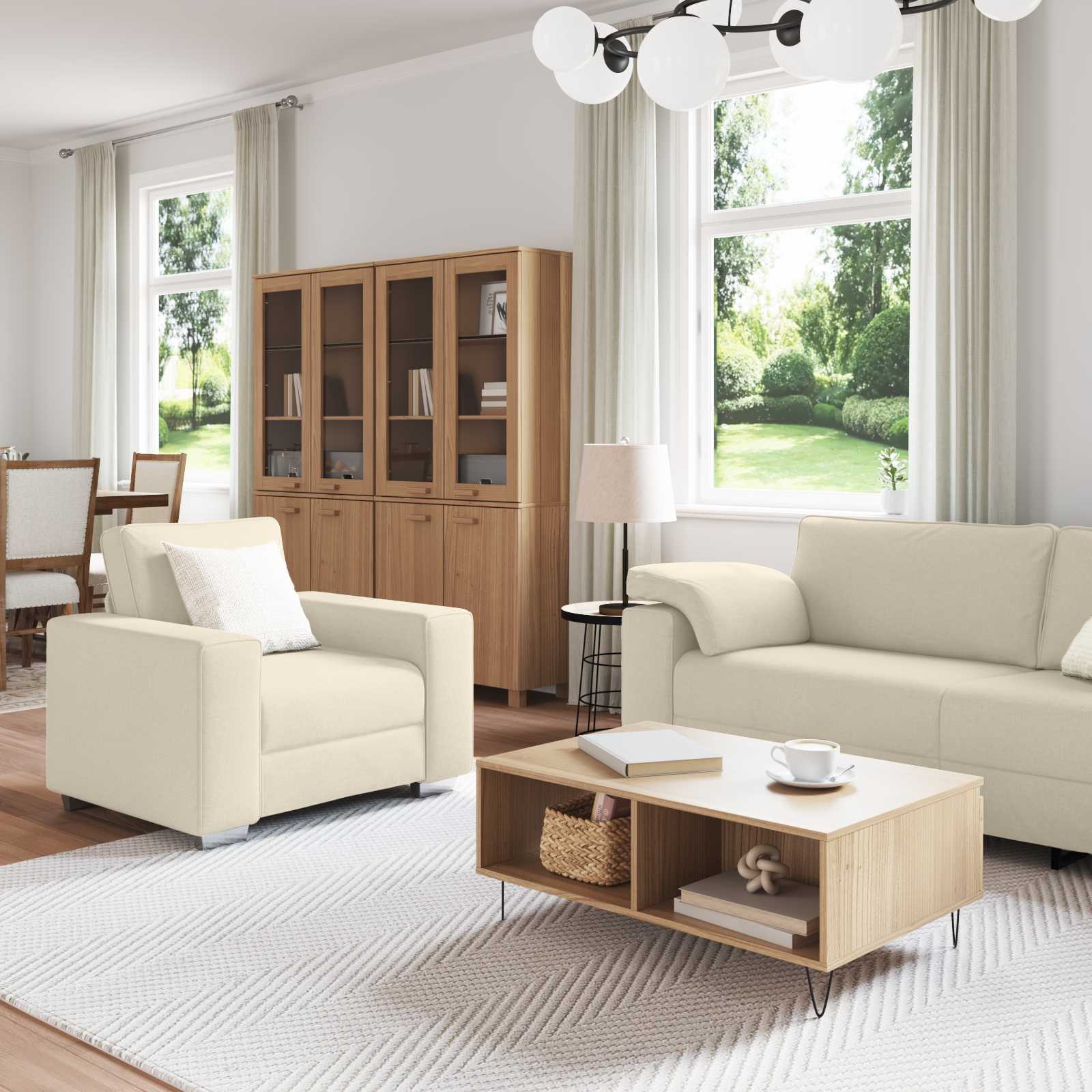 Sofa 2 pcs Beige 219 x 80 x 82 cm Leinenmischgewebe